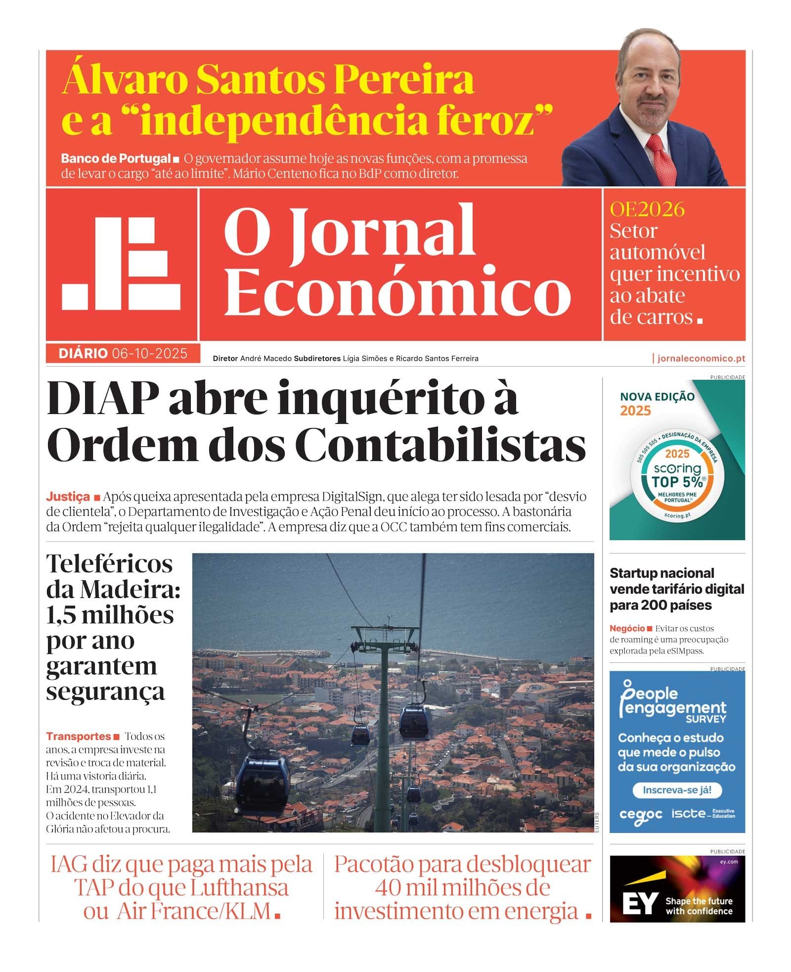 A capa do Jornal Financeiro de 6 de outubro